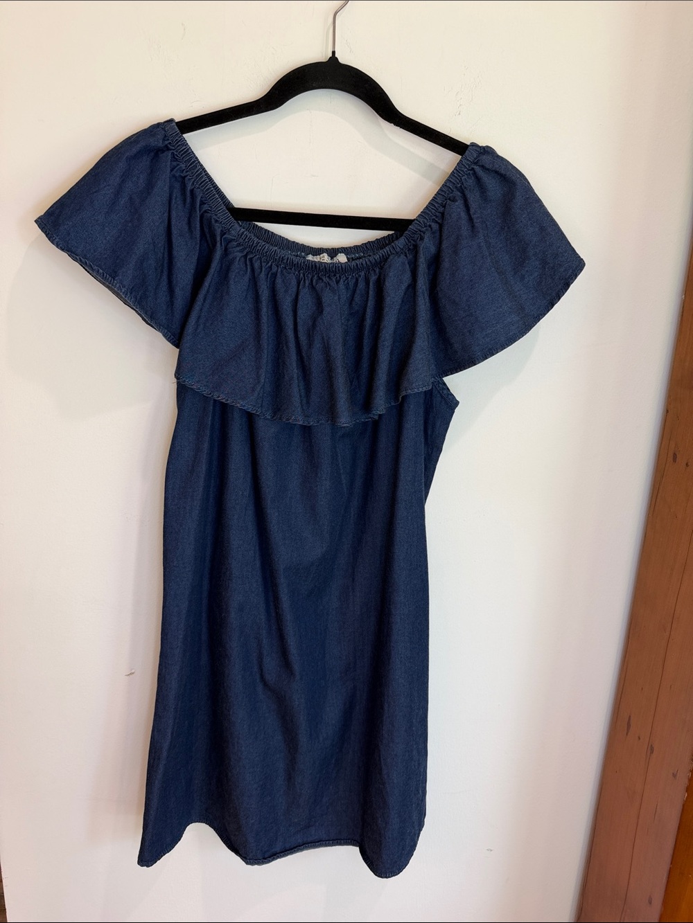 Speed Control Blue Denim Dress with Ruffle Collar